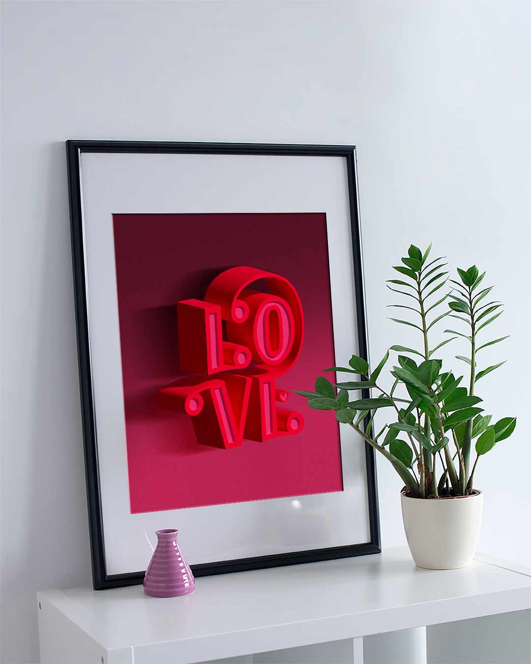 Ilustração love 3D aplicada num quadro.